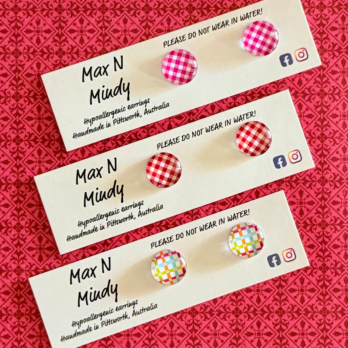 Wear n Share Studs ~ Gingham, Patterns and Flowers